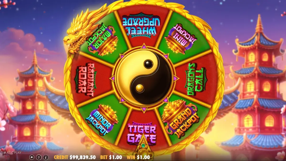 Interface vibrante e dourada do slot Dragon Tiger Fortunes com dragões e tigres